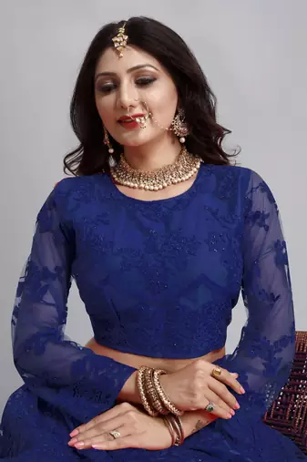 Blue Colour Net Fabric Partywear Bridesmaid Lehenga Choli For Girls