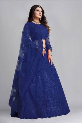 Blue Colour Net Fabric Partywear Bridesmaid Lehenga Choli For Girls 4