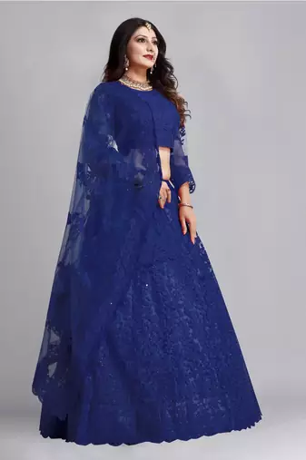 Blue Colour Net Fabric Partywear Bridesmaid Lehenga Choli For Girls