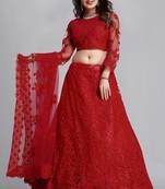 Red Colour Net embroidered Partywear Bridesmaid Lehenga Choli For Girls