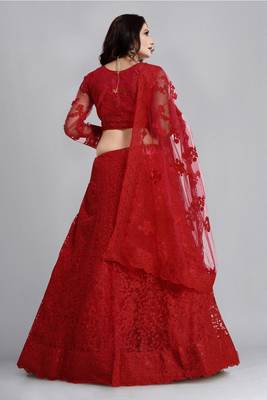 Red Colour Net Fabric Partywear Bridesmaid Lehenga Choli For Girls 2