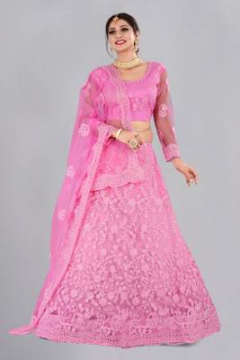 Baby Pink Colour Net Fabric Partywear Bridesmaid Lehenga Choli For Girls 1