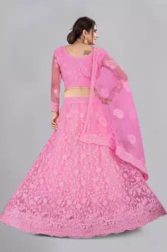 Baby Pink Colour Net Fabric Partywear Bridesmaid Lehenga Choli For Girls