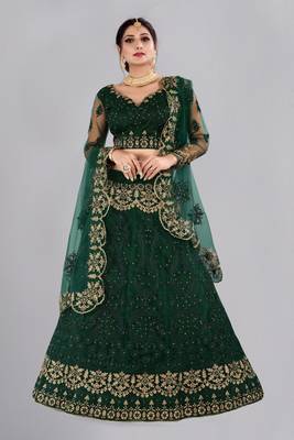 Green Colour Net Fabric Partywear Bridesmaid Lehenga Choli For Girls 1