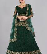Green Colour Net Fabric Partywear Bridesmaid Lehenga Choli For Girls
