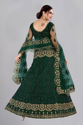 Green Colour Net Fabric Partywear Bridesmaid Lehenga Choli For Girls 2