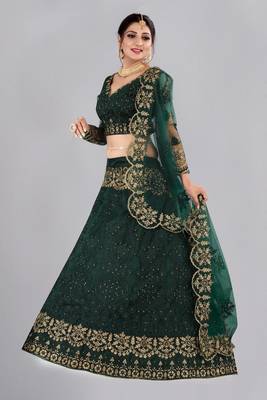 Green Colour Net Fabric Partywear Bridesmaid Lehenga Choli For Girls 4