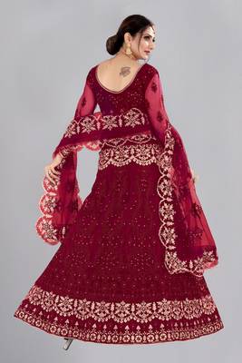 Maroon Colour Net Fabric Partywear Bridesmaid Lehenga Choli For Girls 2