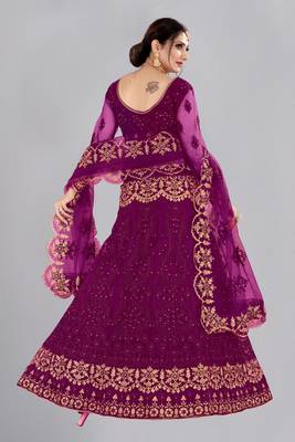 Purple Colour Net Fabric Partywear Bridesmaid Lehenga Choli For Girls 2