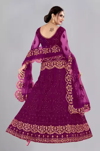 Purple Colour Net Fabric Partywear Bridesmaid Lehenga Choli For Girls
