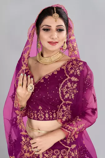 Purple Colour Net Fabric Partywear Bridesmaid Lehenga Choli For Girls
