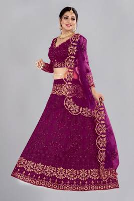 Purple Colour Net Fabric Partywear Bridesmaid Lehenga Choli For Girls 4