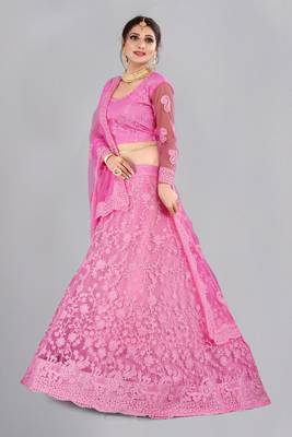Baby Pink Colour Net Fabric Partywear Bridesmaid Lehenga Choli For Girls 4