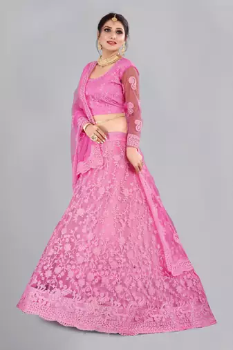 Baby Pink Colour Net Fabric Partywear Bridesmaid Lehenga Choli For Girls
