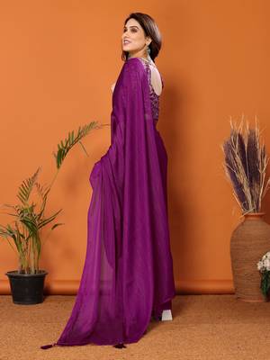  Style Solid Magenta Partywear Saree With Smart Digital Printed Blouse 2