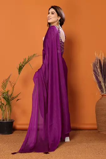  Style Solid Magenta Partywear Saree With Smart Digital Printed Blouse