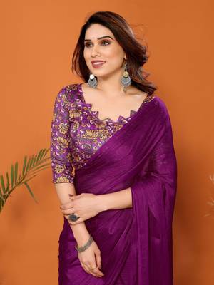  Style Solid Magenta Partywear Saree With Smart Digital Printed Blouse 3