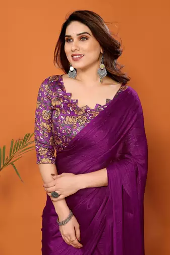  Style Solid Magenta Partywear Saree With Smart Digital Printed Blouse