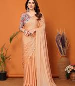 Bollywood Style Solid Orange Partywear Saree With Smart Digital Printed Blouse