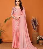 Bollywood Style Solid Peach Partywear Saree With Smart Digital Printed Blouse