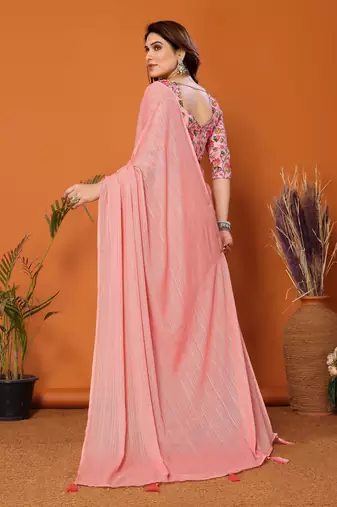  Style Solid Peach Partywear Saree With Smart Digital Printed Blouse