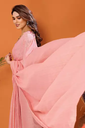  Style Solid Peach Partywear Saree With Smart Digital Printed Blouse