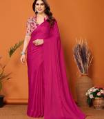 Bollywood Style Solid Pink Partywear Saree With Smart Digital Printed Blouse