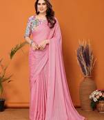 Bollywood Style Solid Rose Partywear Saree With Smart Digital Printed Blouse
