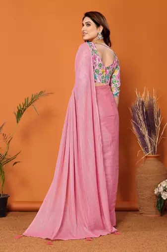  Style Solid Rose Partywear Saree With Smart Digital Printed Blouse