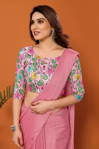 Style Solid Rose Partywear Saree With Smart Digital Printed Blouse