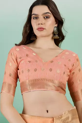Orange Khadi Organzac Zari Woven Jacquard Desgigner Partywear Saree