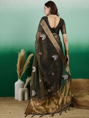 Blue Khadi Organza c Resham Work Saree With Zari Woven Partywear Saree 2