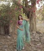 Light green premium soft muga silk weaving saree festive wear