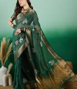 Green Khadi Organza c Resham Work Saree With Zari Woven Partywear Saree