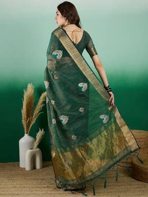 Green Khadi Organza c Resham Work Saree With Zari Woven Partywear Saree 2