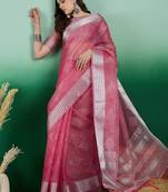Pink Khadi Organza Woven Jacquard Designer Ethnic Indian Festive Wear Saree