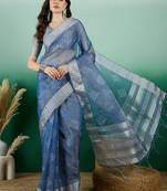 Teal Khadi Organza Woven Jacquard Designer Ethnic Indian Festive Wear Saree