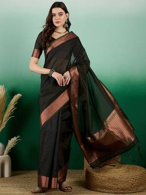 Black Woven Khadi Organza c Ethnic Partywear Saree 1