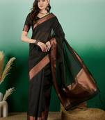 Black Woven Designer Khadi Organza c Ethnic Partywear Saree