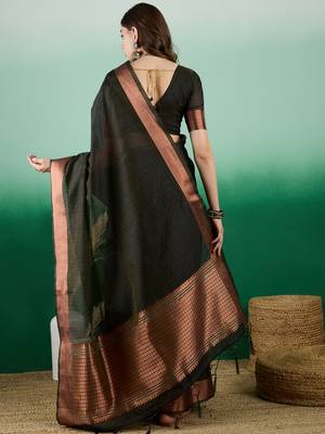 Black Woven Khadi Organza c Ethnic Partywear Saree 2