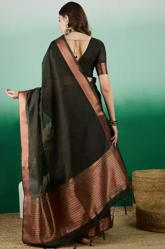 Black Woven Khadi Organza c Ethnic Partywear Saree