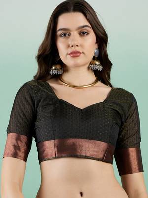 Black Woven Khadi Organza c Ethnic Partywear Saree 4