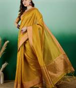Mustard Woven Khadi Organza c Ethnic Partywear Saree