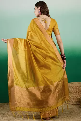 Mustard Woven Khadi Organza c Ethnic Partywear Saree