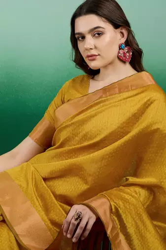 Mustard Woven Khadi Organza c Ethnic Partywear Saree
