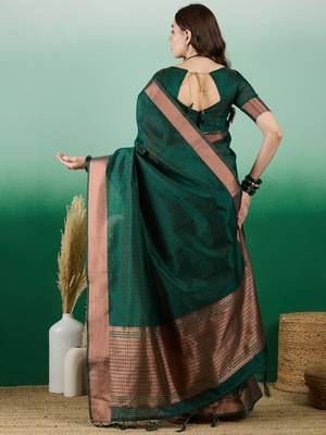 Green Woven Khadi Organza c Ethnic Partywear Saree 2