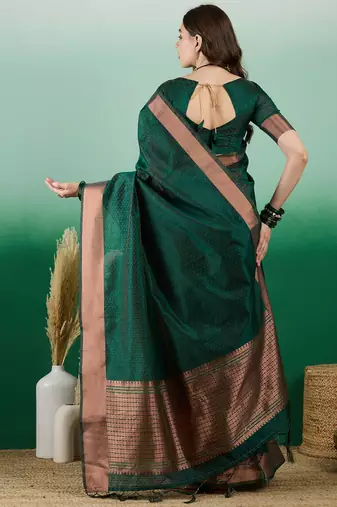 Green Woven Khadi Organza c Ethnic Partywear Saree