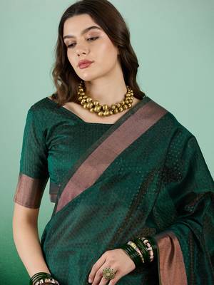 Green Woven Khadi Organza c Ethnic Partywear Saree 3