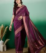 Wine Woven Khadi Organza c Ethnic Partywear Saree