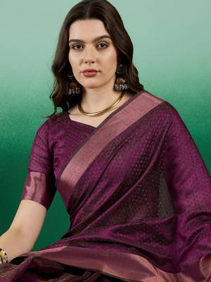 Wine Woven Khadi Organza c Ethnic Partywear Saree 3